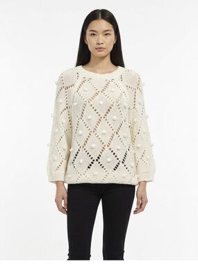 Katsumi White Bobble Knit Pom Pom Texture Sweater S
